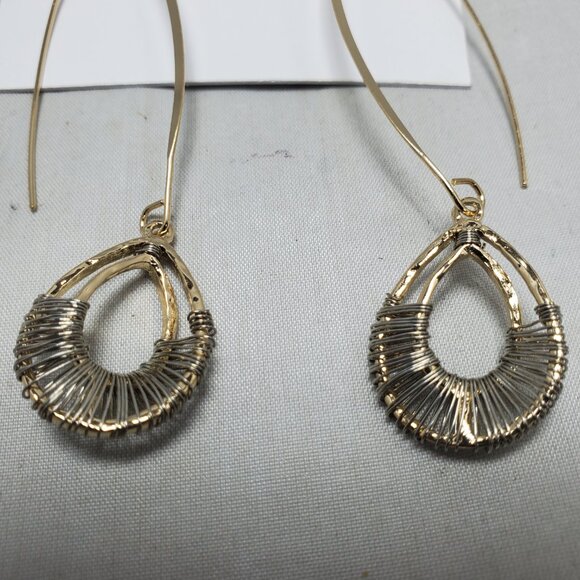 Vetta gold with silver wire wrap threader earring - Picture 4 of 5